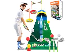 MYDOVA Set di giocattoli da golf per bambini, Mii Golf con 1 ricevitore automatico da golf Dioaur, 3 mazze da golf scalabili, 6 palline e tappetino da golf, giocattolo per interni ed esterni