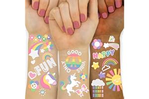 GABIZAFIA 118 PCS Unicornio Tatuaje Temporal, Glitter Style Pride Tattoo Rainbow Crown Fake Tattoo para Niñas Fiesta de Cumpleaños, Pegatina Tatuaje Impermeable