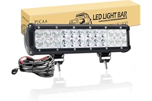 PICAA Led Barre Lumineuse 30.5cm 72W 12 pouces Rampe a led barre de led avec de cablage Combo Faisceau de Spot D'inondation 12V 24V hors route Voiture Véhicules 4x4 SUV ATV Camion Tracteur