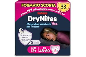 Huggies Drynites Pannolini Bambina, Taglia XL (48-60 Kg), Mutandine assorbenti, 13-19 anni, 33 Pz