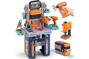 Lehoo Castle Banco Herramientas Juguete 83cm Tamaño Grande, Camión Transformable con Taladro Eléctrico Realista Luces y Sonidos, Herramientas Juguete Educativo, Regalo para Niños Niñas 3 4 5 Años