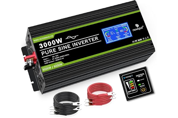 NOVOPAL Convertisseur Pur Sinus 3000W- Onduleur Convertisseur 12V 220V 230V avec télécommande et Dual AC Prises et écran LCD,pour Voiture, Caravane, Bateau, Camping, Voyage