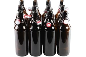 GOLDBEARUK Swing Top Bottles - Brown Glass Beer Swing Stopper Bottles X12 (1000ml)