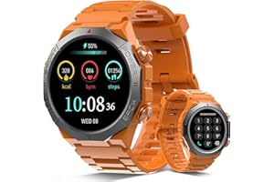 QECNATO Smart Watch for Men, Rugged Smartwatch Answer/Make Calls, 110+ Sports Modes Fitness Watch with Sleep Monitor/Step Counter/Activity Tracker, IP68 Waterproof Fitness Tracker for Android IOS, Orange