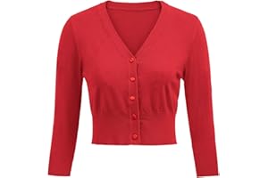 Belle Poque Women's Vintage 50s Cherries Embroidery Cardigan Sweater V-Neck 3/4 Sleeve Cropped Sweater Coat GF609
