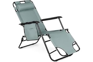 Outtec Klappbare Sonnenliege Liegestuhl Klappliege Gartenliege mit verstellbarem Kopfpolster & Rückenlehne – Campingstuhl – Balkon – Gartensessel – Fußablage - Camping Stühle - Graphit