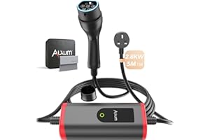 Alxum Portable EV Charger Type 2 Cable to 3 PIN UK Plug 2.8KW13A - 16.4FT/5M Electric Vehicle Charger Extension Cable for EV & PHEV