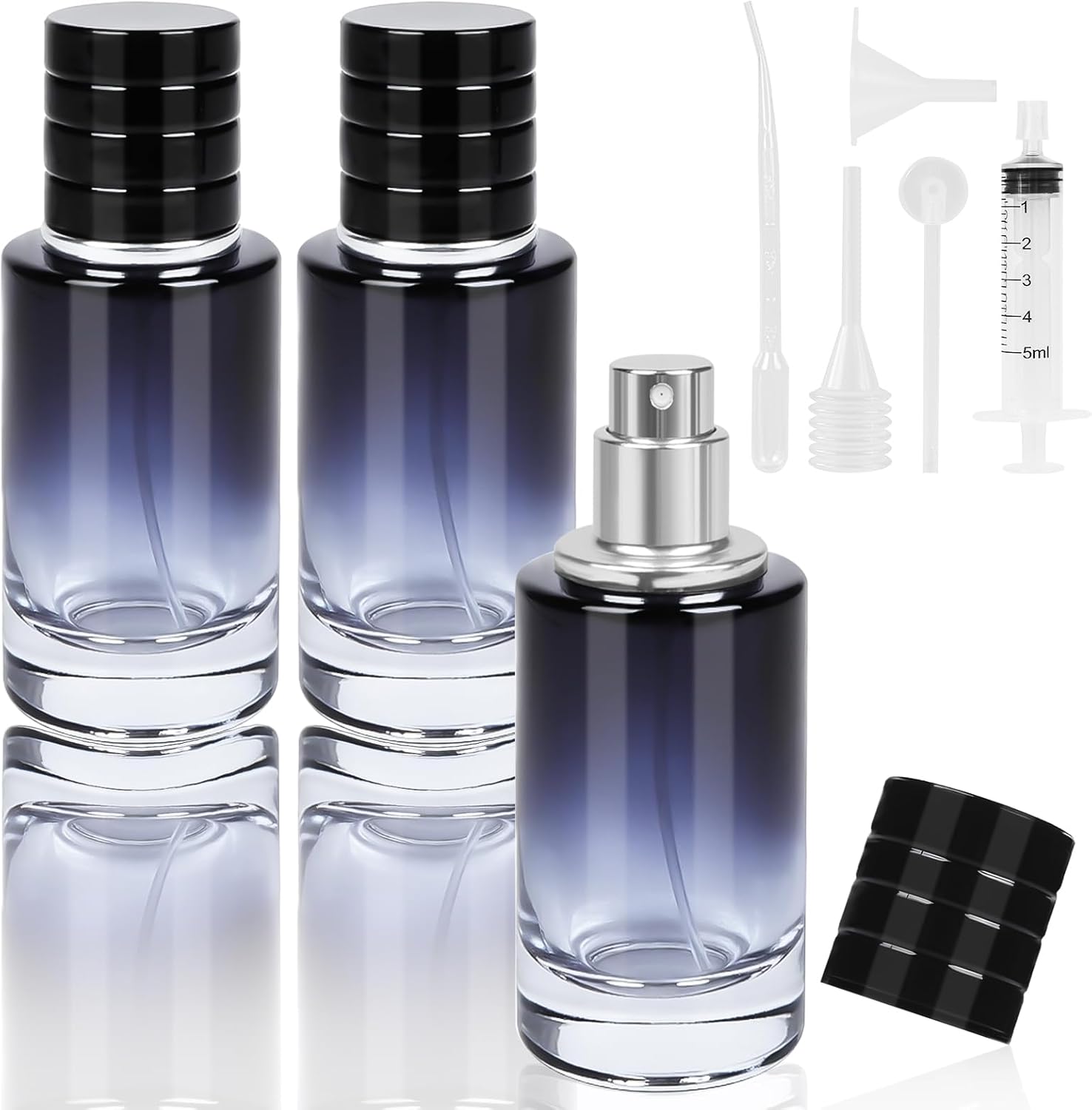 LOPHE Atomizador Perfume, 3 Pcs Frasco Perfume de Vidrio, Recargable, Bote de Perfume Portátil con Accesorios, Pulverizador Perfumer sin Fugas, Contenedor de Colonia para Viaje 30ML (Azul)