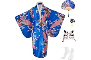 KRUIHAN Dzieci Yukata vintage japoński styl - dziewczęca kimono sukienka dziecięca tradycyjna odzież jedwabna tkanina szlafrok odzież ślubna impreza performance sukienka