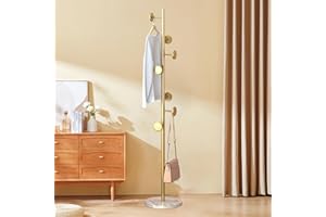 YENTAKE Garderobenständer, Freistehender Kleiderständer aus Metall, Garderobe mit 7 Haken für Hüte, Jackenständer für Schlafzimmer, Wohnzimmer(Golden)