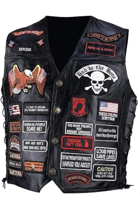 Motorcycle Black Real Cowhide Harlay Leather Biker Vest Men