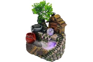 WANWANPER Zimmerbrunnen Brunnen, Steingarten-Wasserbrunnen Tischbrunnen, mit LED Kristallkugel und Zerstäuber, Wasserfall Tischbrunnen, Desktop-Brunnen Wasserfall Ornament, für Heim, Büro