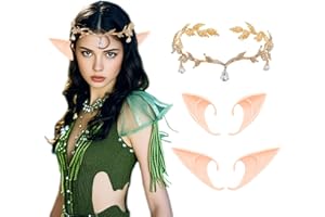 MRUVTC Tiara And Elf Ears Set,Crystal Princess Crown Headband,Renaissance Elf Headpiece Elf Tiara Fairy Headpieces Elf Tiara For Women Wedding Party,Fairy Pixie Elf Ears For Cosplay Halloween