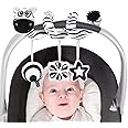 vocheer High Contrast Baby Toys for Newborn, Black and White Hanging Toy Car seat Crib Move, Animal Circle Plush Stroller Toy, Squeak Travel Activity Wind Chimes 0-6 Months (Zebra)