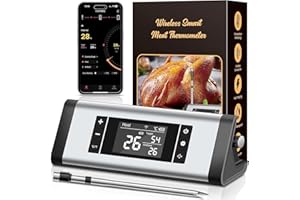 AJGVQ Termometro Cucina Professionale, Termometro Carne Bluetooth Senza Fili, 240 Metri Controllo via App con Timer e Allarme, IP67 Impermeabile e Olio, 120 ore Batteria Ricaricabile Termometro Alimentare