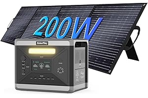 SolarPlay Station électrique portable Générateur solaire， avec 12 connecteurs de sortie, LiFePO4, UPS, pour camping, pannes de courant avec 5 ans de garantie (Q2501+S200.)