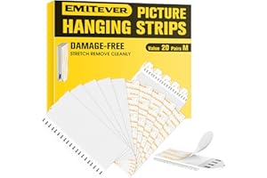 Emitever Picture Hanging Strips 20 Pairs (40 Strips), Double Side Hook Loop Mounting Tapes Adhesive Strips, Damage Free Hanging - for Pictures, Glass, Frames, Mirrors, Wall Decor and Signs(Medium)