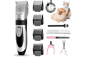Maquina Cortar Pelo Perros Profesional 11Pcs, CKCLR Cortapelos para Mascotas IPX7 Impermeable, Maquinilla Perros Inalámbrico Recargable para Perros y Gatos con 4 Peines Guí (Silver)