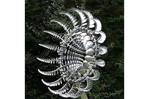 LIUDUO Mulino a vento in metallo unico e magico 3D in acciaio inox, facile da installare, scultura cinetica alimentata dal vento, con paletto da giardino in metallo, decorazione da giardino