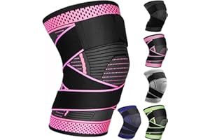 Ruilala Genouillère Sport pour Hommes Femmes 1 pièce Réglable Compression Genouillère pour Déchirure du Ménisque, Arthrite, Arthrose, Courir, Basketball (rose rouge, XXL)