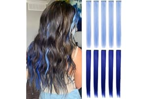 ‎MOSCSMDY MOSCSMDY 10PCS 21''Light Blue&Sapphire Blue Hair Extensions for Girls Wig Pieces Clip in Coloured Hair Extensions for Adults Colorful Hairpieces Party Highlights Multiple Colors