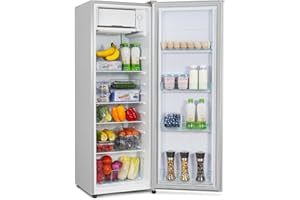 CURECURE Kühlschrank mit Mikro-Gefrierfach, 138 L Gesamtrauminhalt, 133 L Kühlen, 5 L Gefrieren, 4 Glasablagen mit Gemüsefach, Temperaturregelung, Schnellkühlfunktion (Silber)