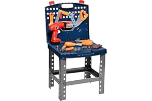 Playkidiz Banco da Lavoro per Bambini - Portatile Toy Playset -Construction Workbench - Cassetta Attrezzi Bambini - Trapano Elettrico, Custodia da Viaggio E Oltre 45 Accessori - 3+ Anni
