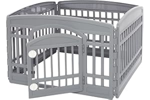 Iris Ohyama, Kojec, wybieg z 4 panelami i 1 zamykanymi plastikowymi drzwiami, S91,5 x G91,5 x W60 cm, składany, do użytku wewnątrz/na zewnątrz, dla psów, królików i kotów, CI-604E WD, metaliczny szary