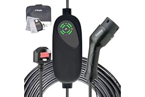 E-S1mple EV Charger Cable Type 2 to 3 Pin Plug 5M/16.4Ft [6/8/10/13A] 3KW Electric Car Charger 13A Type 2 Charging Cable 3 Pin EV Charger IP65 with Delay Timer for EVs and PHEVs