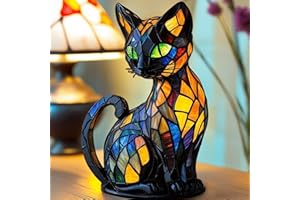 Flanliy Lampe Chat, Vitrail Veilleuse Chat, RéSine ColoréE DéCoration Vintage Lampe En Forme De Chat, Table Led CréAtive DéCorative, Pour La DéCoration De La Chambre Et Du Salon（C）