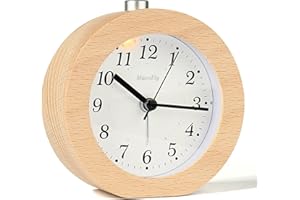 MUENFLY Wecker Analog ohne Ticken, Wecker Holz mit Snooze, Wecker Batteriebetrieben,Retro Tischuhr mit Nachtlicht für Schlafzimmer, Nacht Kinder und Büro (1×AA-Batterie erforderlich)