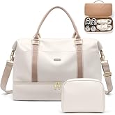 46L Weekend Bags for Women, Travel Bag with Toiletry Bag, Shoe and Wet Compartment, Bag Gym Bag Maternity Hospital (Off-White