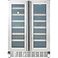 Cookology CWC608SS 60cm Freestanding Wine Cooler Fridge, Built Under Counter with Digital Dual Temperature Zones, Anti UV Glass, 40 Bottle, 120L - in Stainless Steel