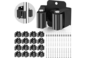 Pfloge® 12 Pezzi Porta Scope Parete, Portascope da Muro Appendibile Nero, Acciaio Inox Appendi Scope, Porta Scopa da Muro Organizzatore, Ganci per Scope da Muro per Cucina, Giardino, Bagno, Garage