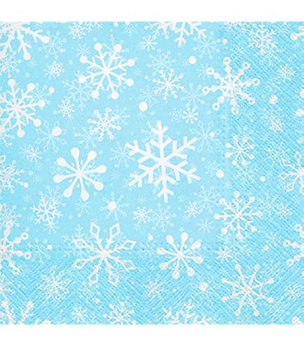 20 Stück Weihnachts-Servietten - Blaue Schneeflocken, 33x33 Cm Entfaltet, Doppellagiges Papier