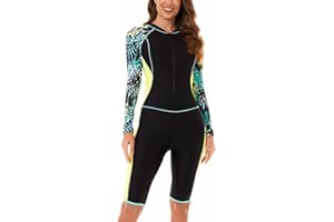 SEAUR Women’s One Piece Boyleg Surfing Swimsuit Floral Printed Long Sleeve Rash Guard UPF 50+ Bathing Suit Swimwear