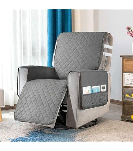 Housse De Fauteuil Relax 1 Place YSTELLAA - Étanche, Antidérapante, Avec Poches Latérales - Lavable Machine, Couleur Bleu Berlin
