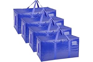 Puncools Clothes Storage Bags with Lids, 4 Pack Heavy-Duty Moving Bags for Moving, Clothes Storage, Laundry Bag, Packing, House Solutions（blue ）