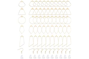 UNICRAFTALE 90 Uds 4 tipos de Pendientes de Aro Huecos Hipoalergénicos Dorados de Acero Inoxidable con Colgantes de Alambre Y Tuercas de Plástico