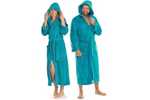 aqua-textil XS-XXXL Bademantel Kapuze Uni lang aufgesetzte Taschen Damen Herren Unisex Mikrofaser Kuschelfleece Oeko-TEX