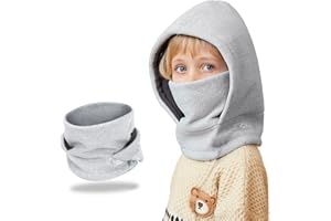 AYPOW Kinder Winter Thermo Fleece Sturmhaube 4-10 Jahre, Multifunktionale Winddichte Gesichtsmaske Skimaske, Warme Strick Fleece Mütze Kapuze Halswärmer Schal für Jungen Mädchen Outdoor-Aktivitäten