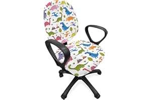 ABAKUHAUS Dino Bürostuhl Schonbezug, Dinosaurier Bunte, dekorative Schutzhülle aus Stretchgewebe, Weiß Mehrfarbig