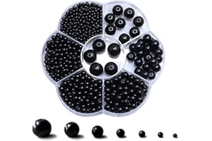 Dreamark 1150 Perles Rondes Noires, Perle Perforée en ABS, Perles pour Bracelet Bijoux, Perle à Coudre pour DIY Artisanat Boucles d'oreilles Collier, Diamètre 3/4/5/6/8/10/12 mm