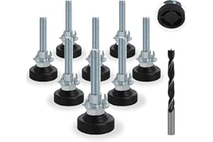 Rybtd 8 sztuk Regulowane nóżki meblowe M8 x 50 mm, regulowane nóżki, antypoślizgowe nóżki poziomujące z nakrętkami T, wiertło M10, nogi meblowe, regulowane nóżki do mebli, mebli drewnianych,domu,biura