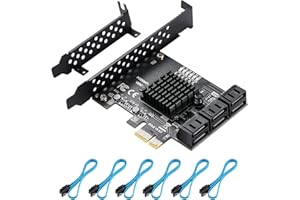YBBOTT Tarjeta de Expansión PCIe SATA de 6 Gbit/s Tarjeta PCIE 1X Sata de 6 Puertos Controlador Sata Chipset PCI-E 3.0 GEN3 ASM1166 con 6 Cables y Soporte Plano