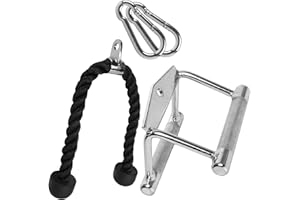 C.P. SPORTS C.P.Sports Set tricipiti Corda 70 cm + Manico Parallelo in Acciaio Pieno 14 cm + 2 moschettoni 80 mm x 8 mm – Cinghie di Sollevamento per bicipiti/tricipiti Training, Cavo – Antiscivolo/Cromato