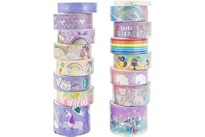 GLAITC Juego de cintas Washi, 16 rollos de cinta decorativa de lámina dorada, cintas adhesivas Washi, cinta para álbumes de recortes, para manualidades, envoltura de regalos
