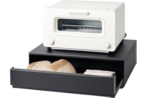 Yamazaki 2008 TOWER Sliding Countertop Tray With Drawer, Black, Steel/Polypropylene/Silicone, Minimalist Design, 45 x 39.3～64 x 13.5 cm (LxWxH)