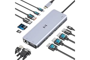 USB C DockingStation 4 Monitore, 13 in 1 Laptop Docking Station Vierfach-Monitor Dual HDMI DisplayPort VGA, 10Gbps USB A&C 3.1, 100W PD, Ethernet SD/TF, USB C Hub Multiport Adapter für MacBook Dell HP