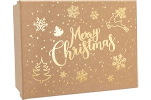 Idena 30487 - Boîte cadeau avec couvercle, taille 20 x 15 cm, Boîtes cadeau pour Noël en marron avec motifs dorés